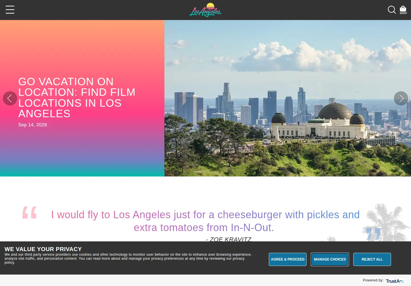 Captured homepage of discoverlosangeles.com in the current scan