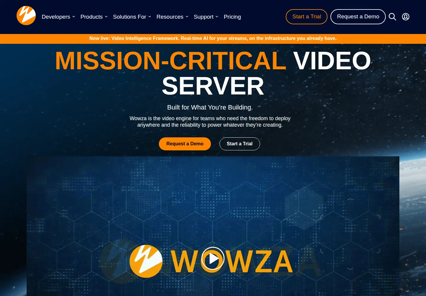 Captured homepage of wowza.com in the current scan