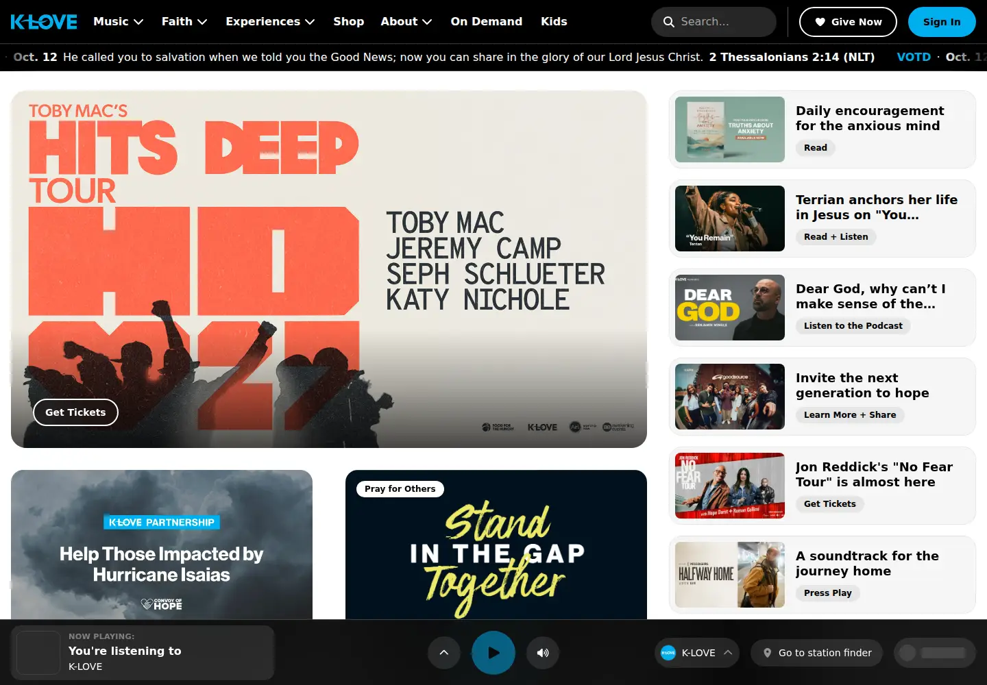 Screenshot of klove.com