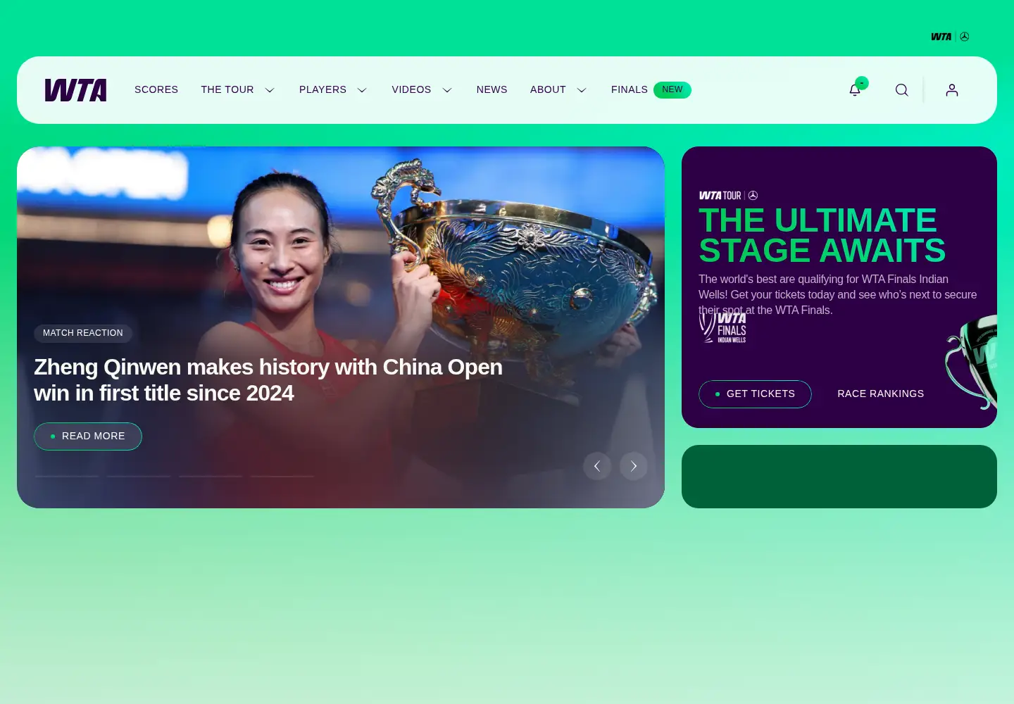 Captured homepage of wtatennis.com in the current scan
