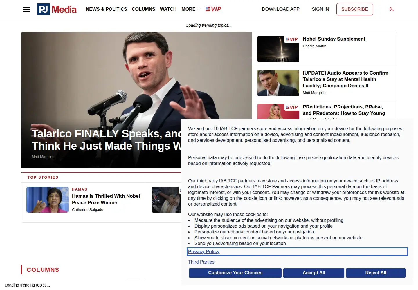 Captured homepage of pjmedia.com in the current scan