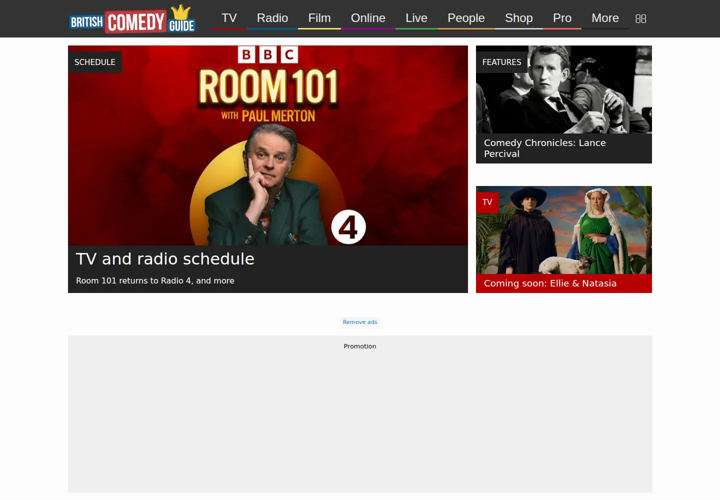 Captured homepage of comedy.co.uk in the current scan
