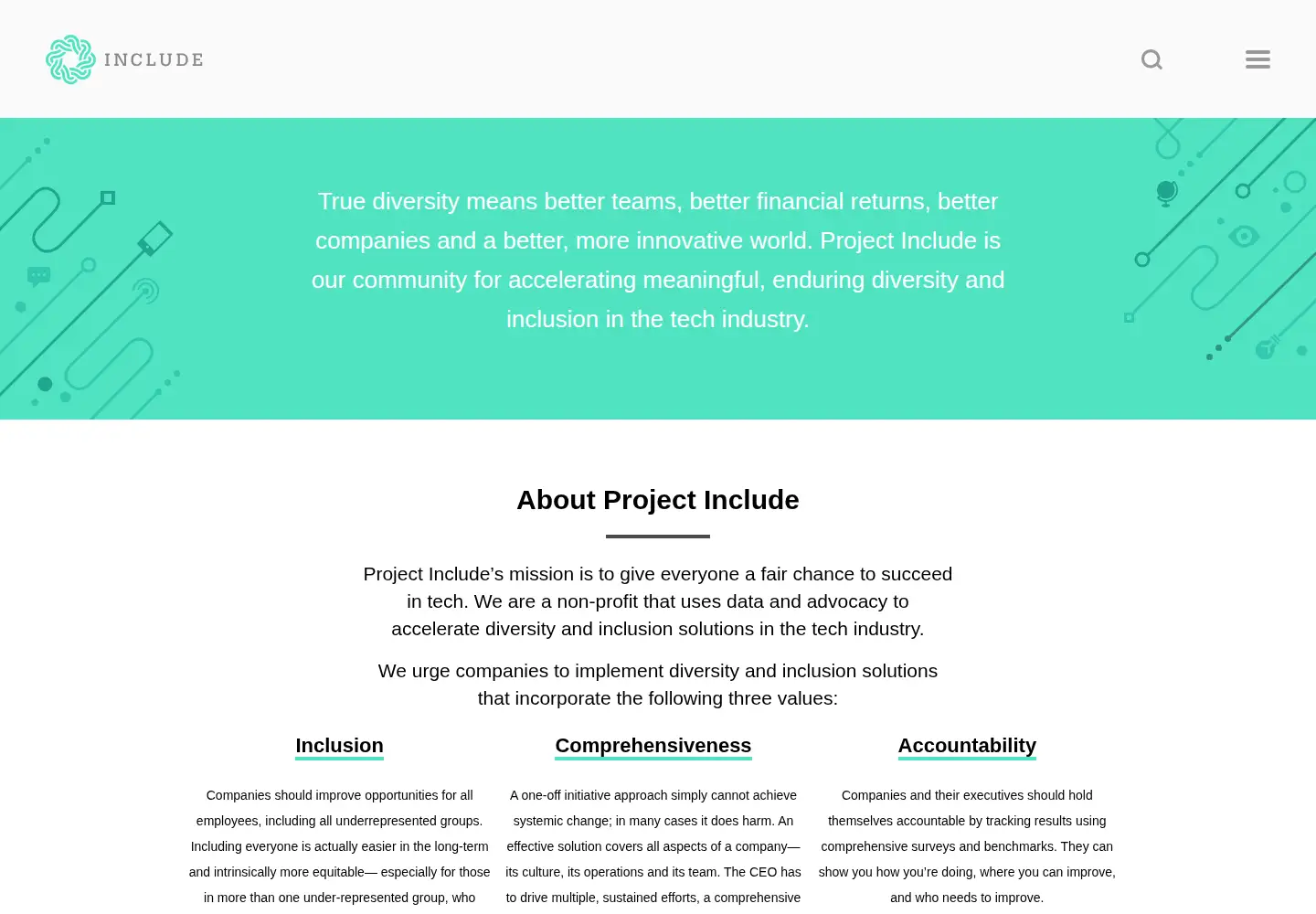 Captured homepage of projectinclude.org in the current scan