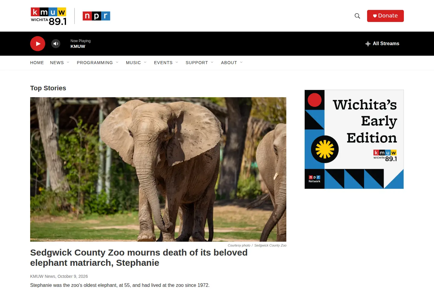 Captured homepage of kmuw.org in the current scan