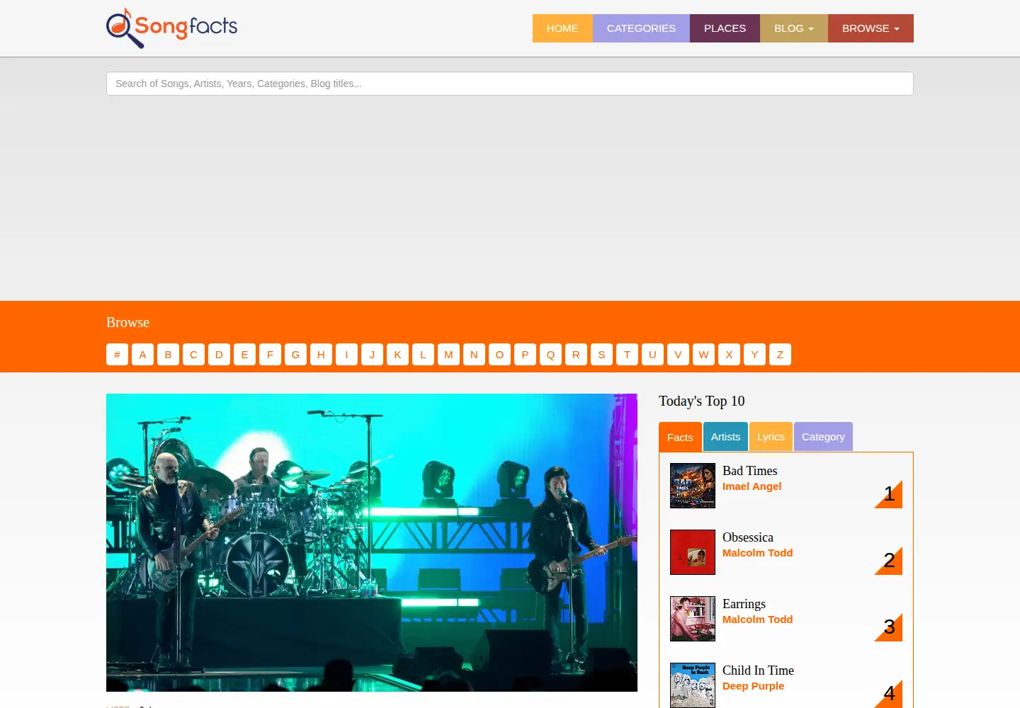 Screenshot of songfacts.com