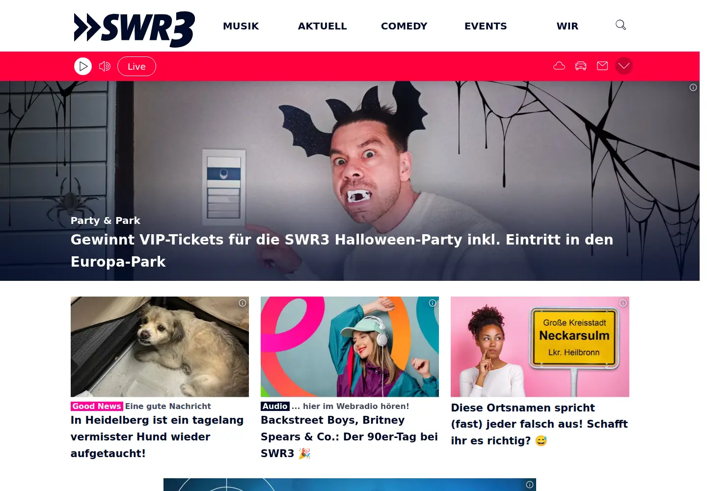 Captured homepage of swr3.de in the current scan