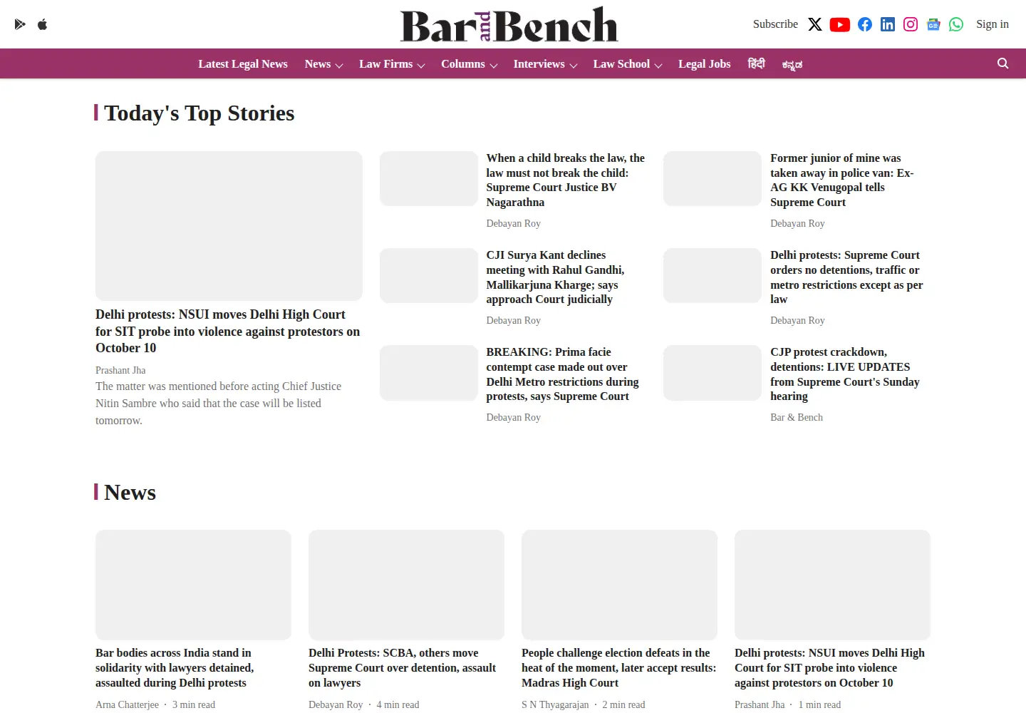 Captured homepage of barandbench.com in the current scan