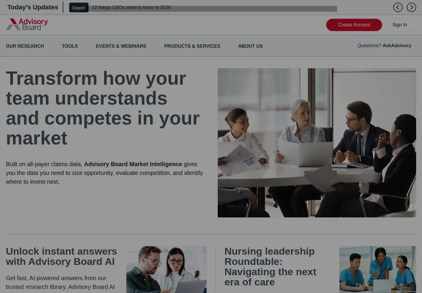 Captured homepage of advisory.com in the current scan