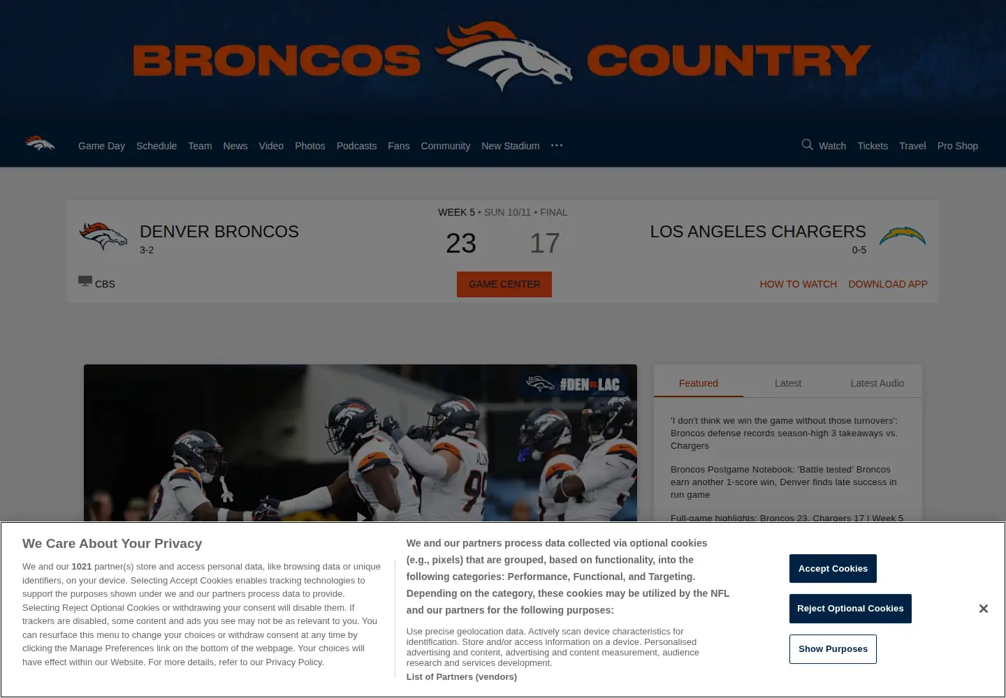 Screenshot of denverbroncos.com