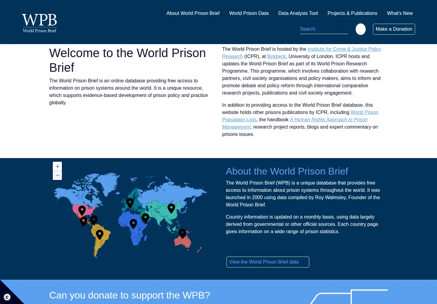 Captured homepage of prisonstudies.org in the current scan