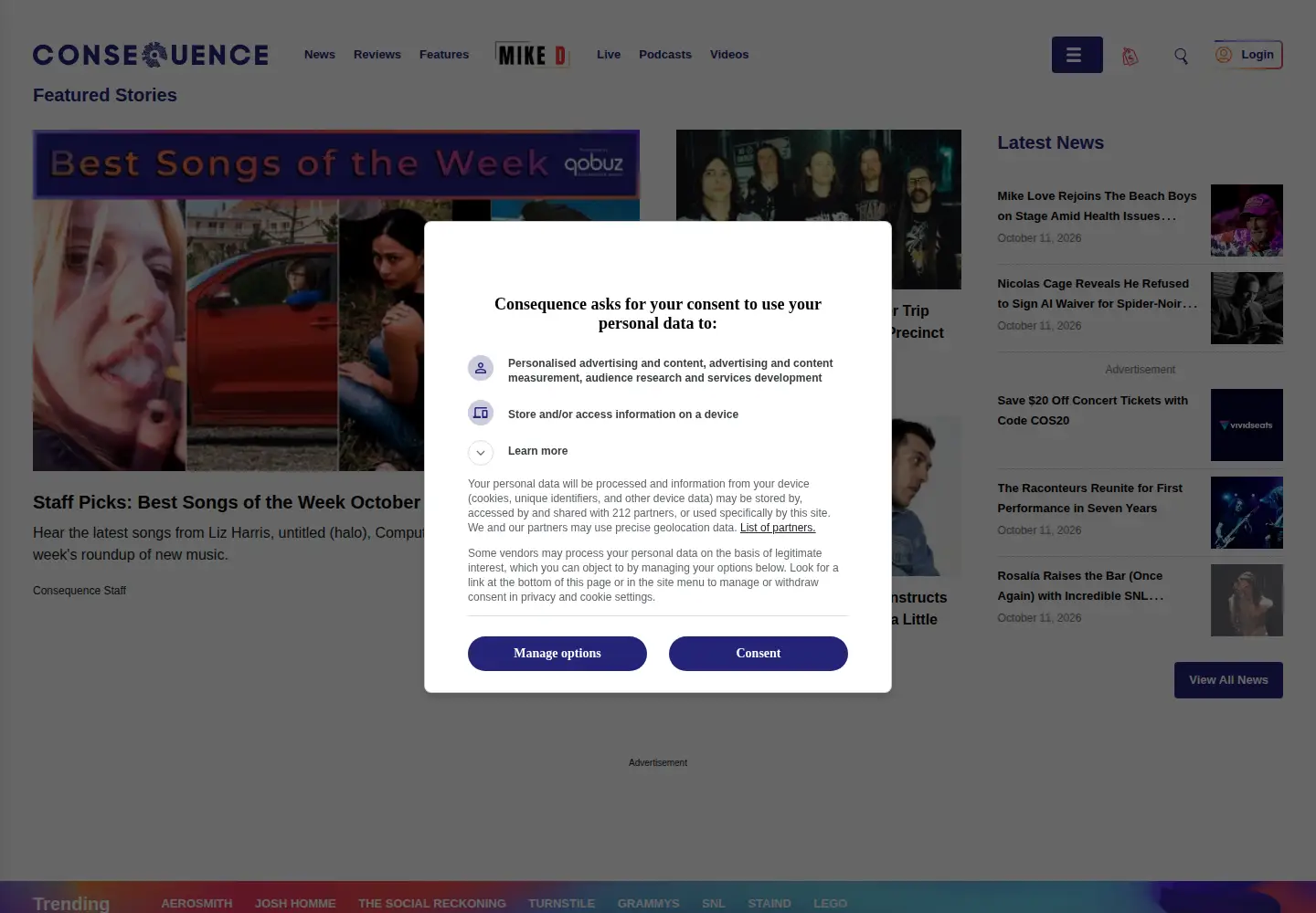 Screenshot of consequenceofsound.net