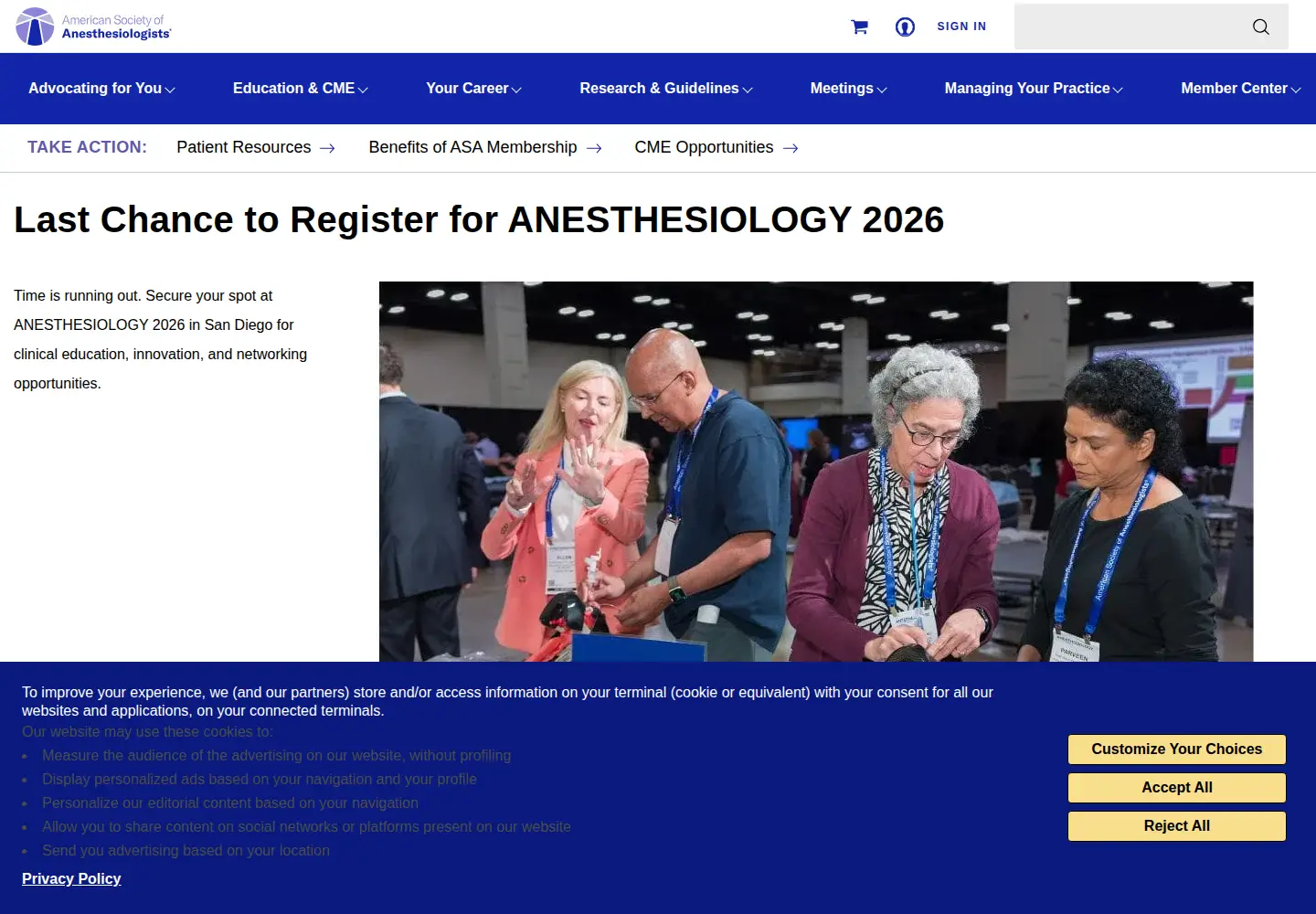 Captured homepage of asahq.org in the current scan
