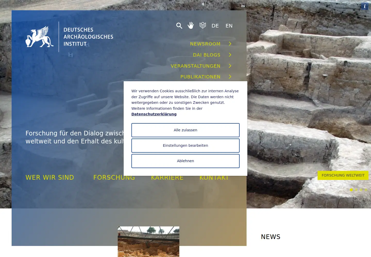 Captured homepage of dainst.org in the current scan