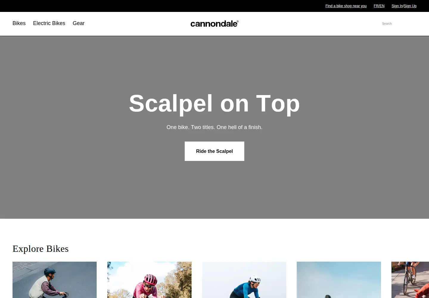 Captured homepage of cannondale.com in the current scan