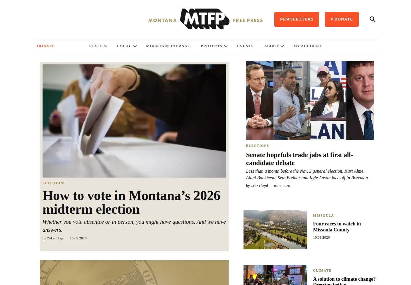 Captured homepage of montanafreepress.org in the current scan