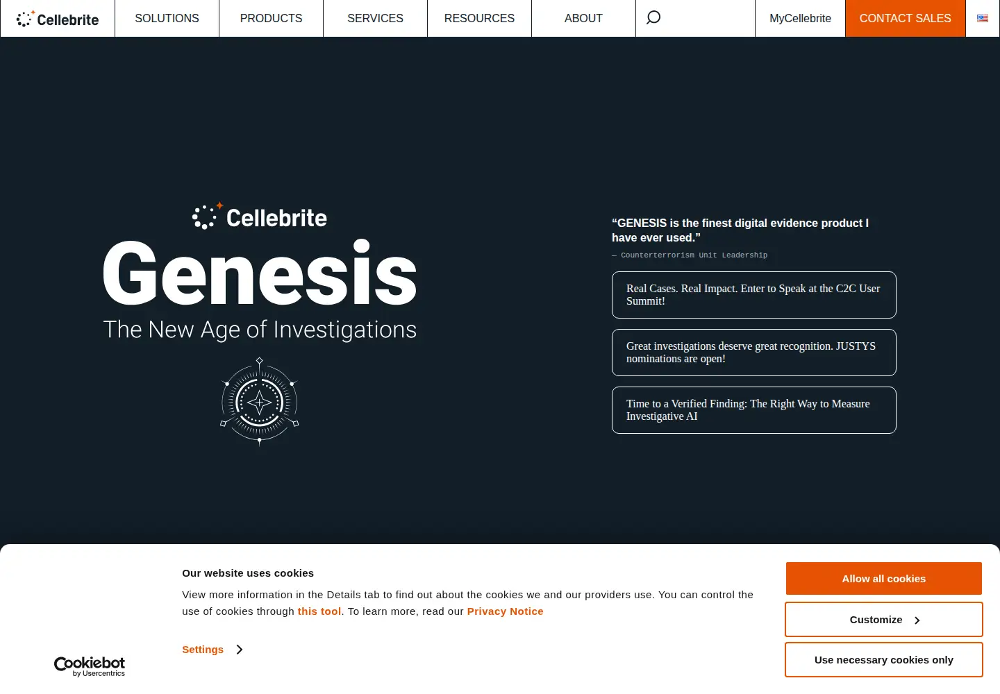 Screenshot of cellebrite.com from the current report