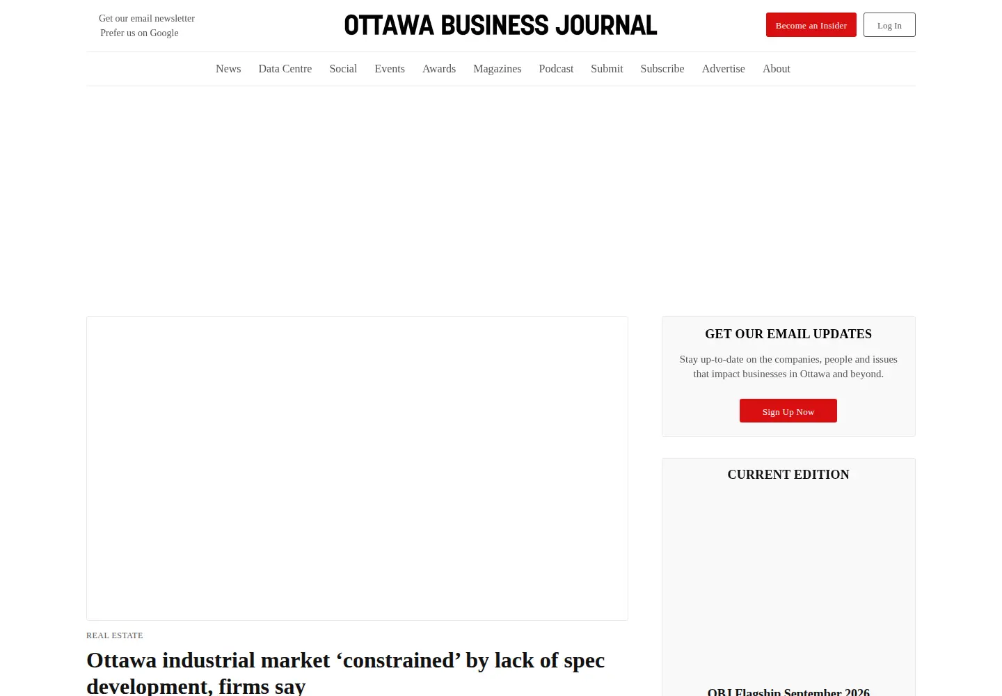 Captured homepage of obj.ca in the current scan