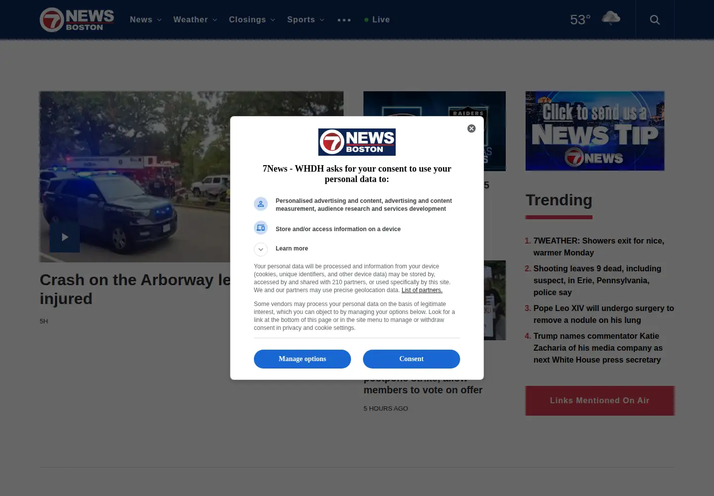 Screenshot of whdh.com