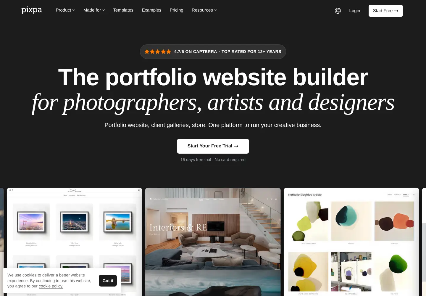 Screenshot of pixpa.com