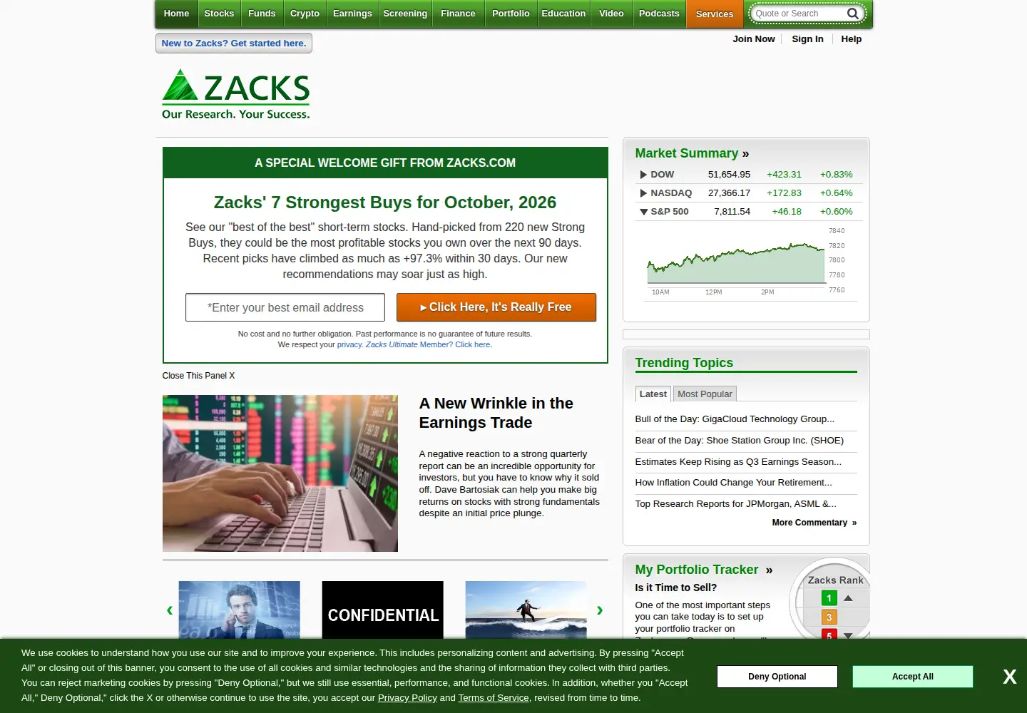 Screenshot of zacks.com