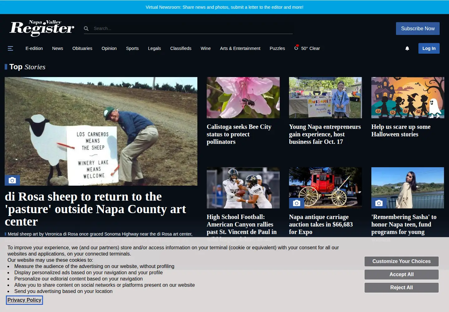 Screenshot of napavalleyregister.com