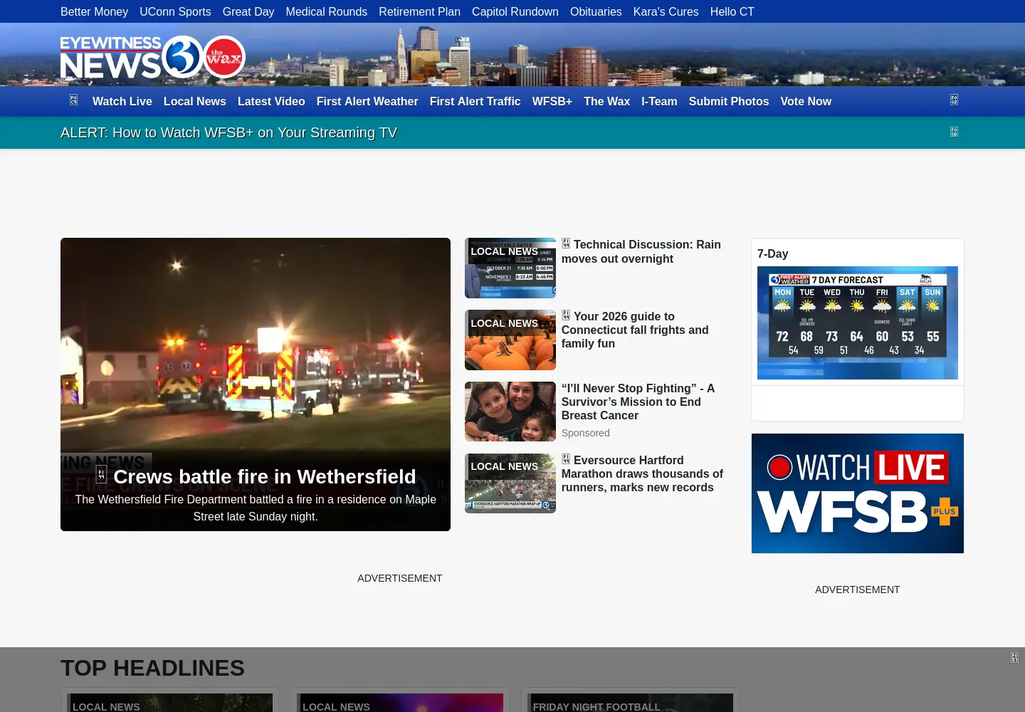 Captured homepage of wfsb.com in the current scan