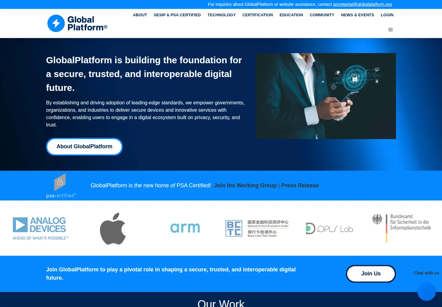 Screenshot of globalplatform.org