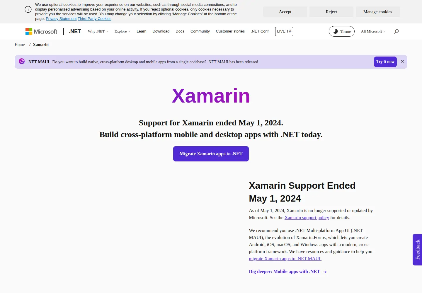 Screenshot of xamarin.com