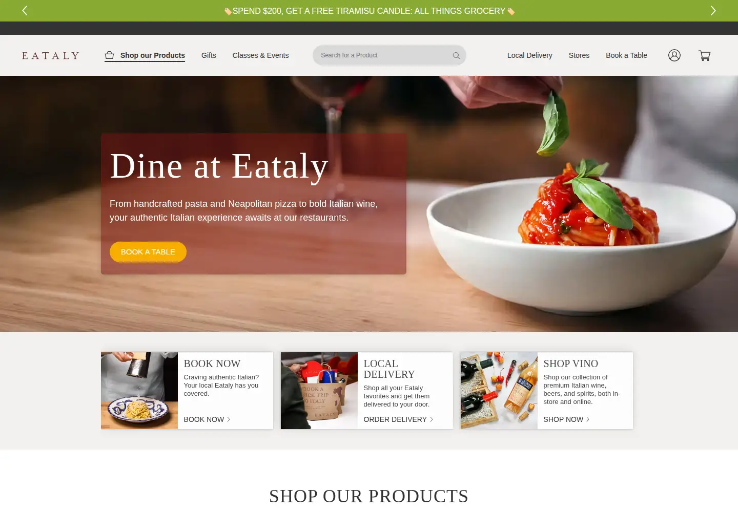 Captured homepage of eataly.com in the current scan