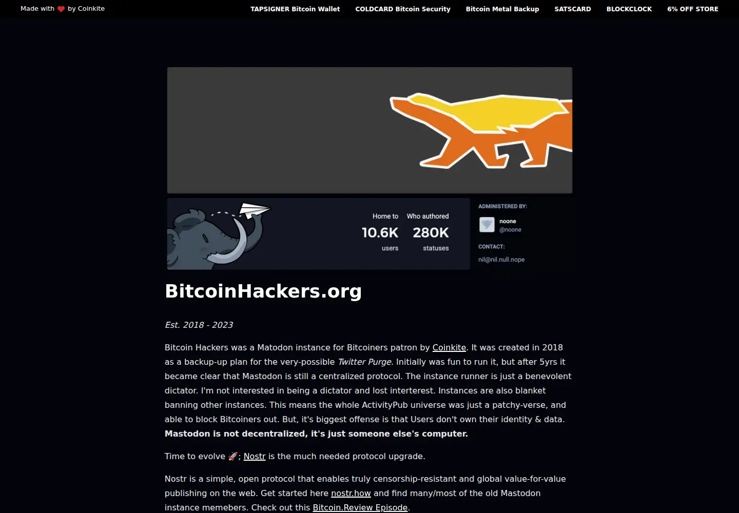 Captured homepage of bitcoinhackers.org in the current scan
