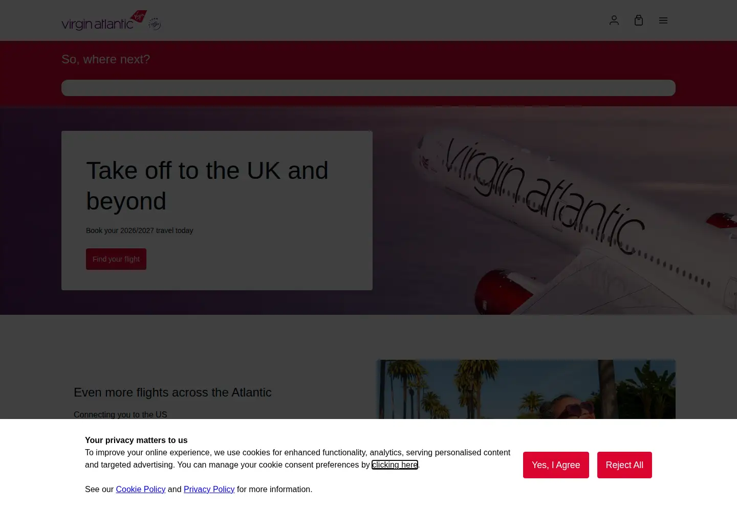 Screenshot of virginatlantic.com