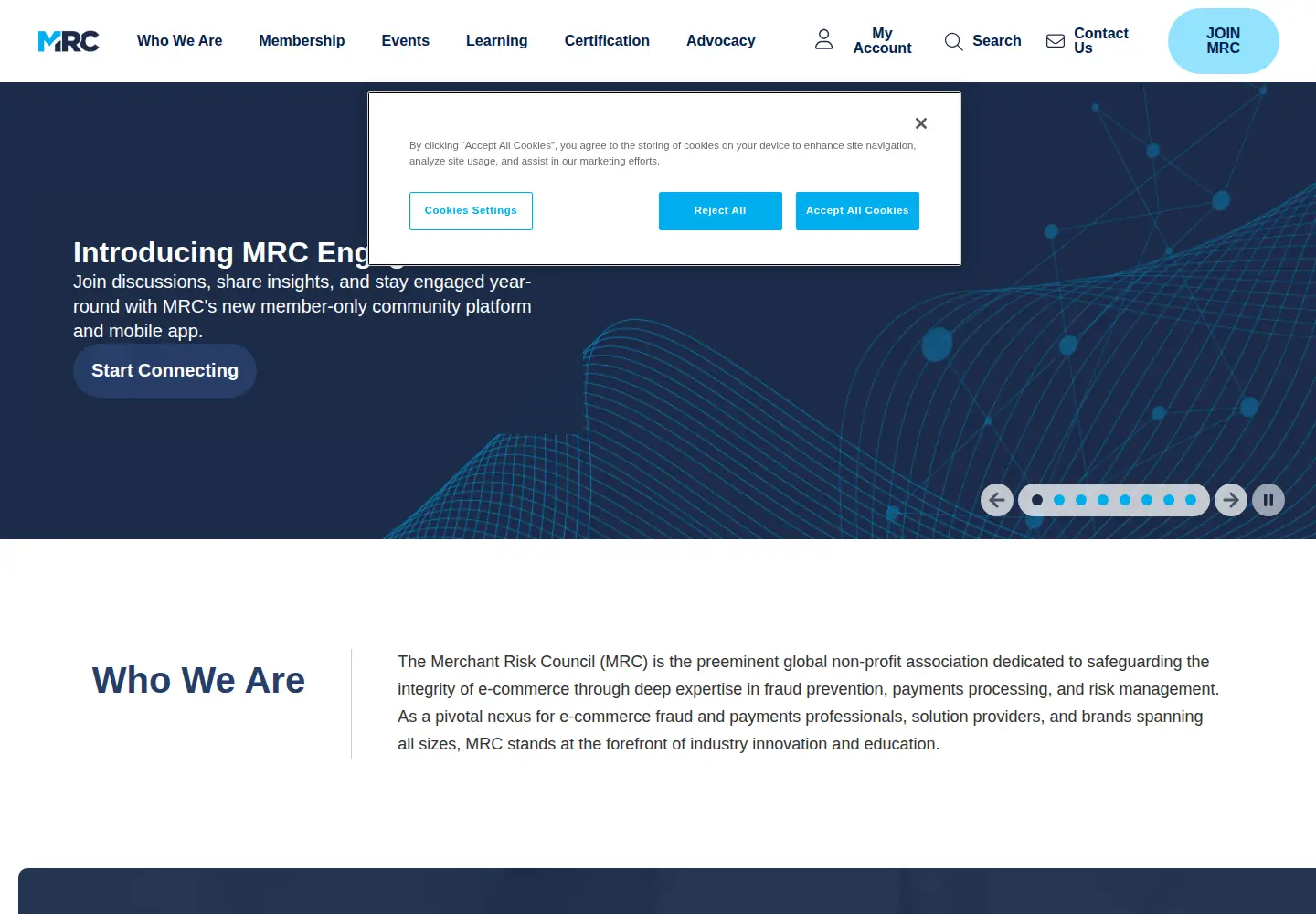 Captured homepage of merchantriskcouncil.org in the current scan