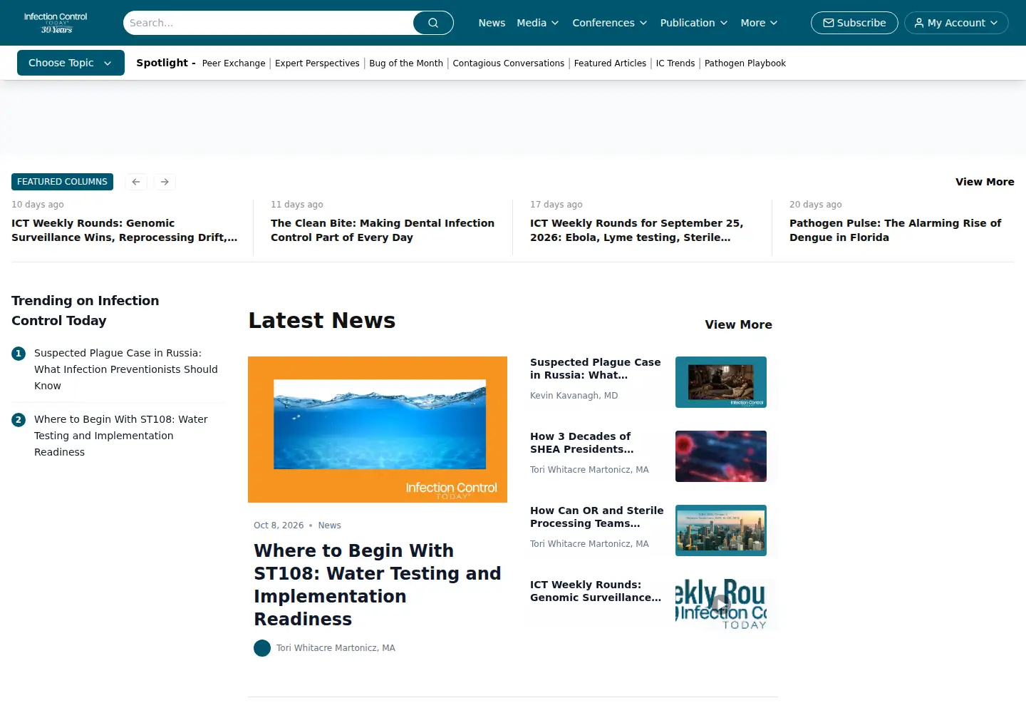 Captured homepage of infectioncontroltoday.com in the current scan
