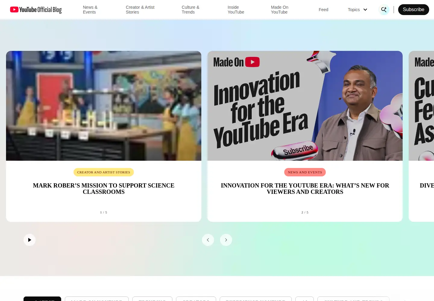 Screenshot of blog.youtube