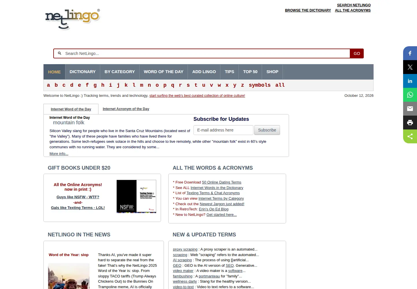 Screenshot of netlingo.com