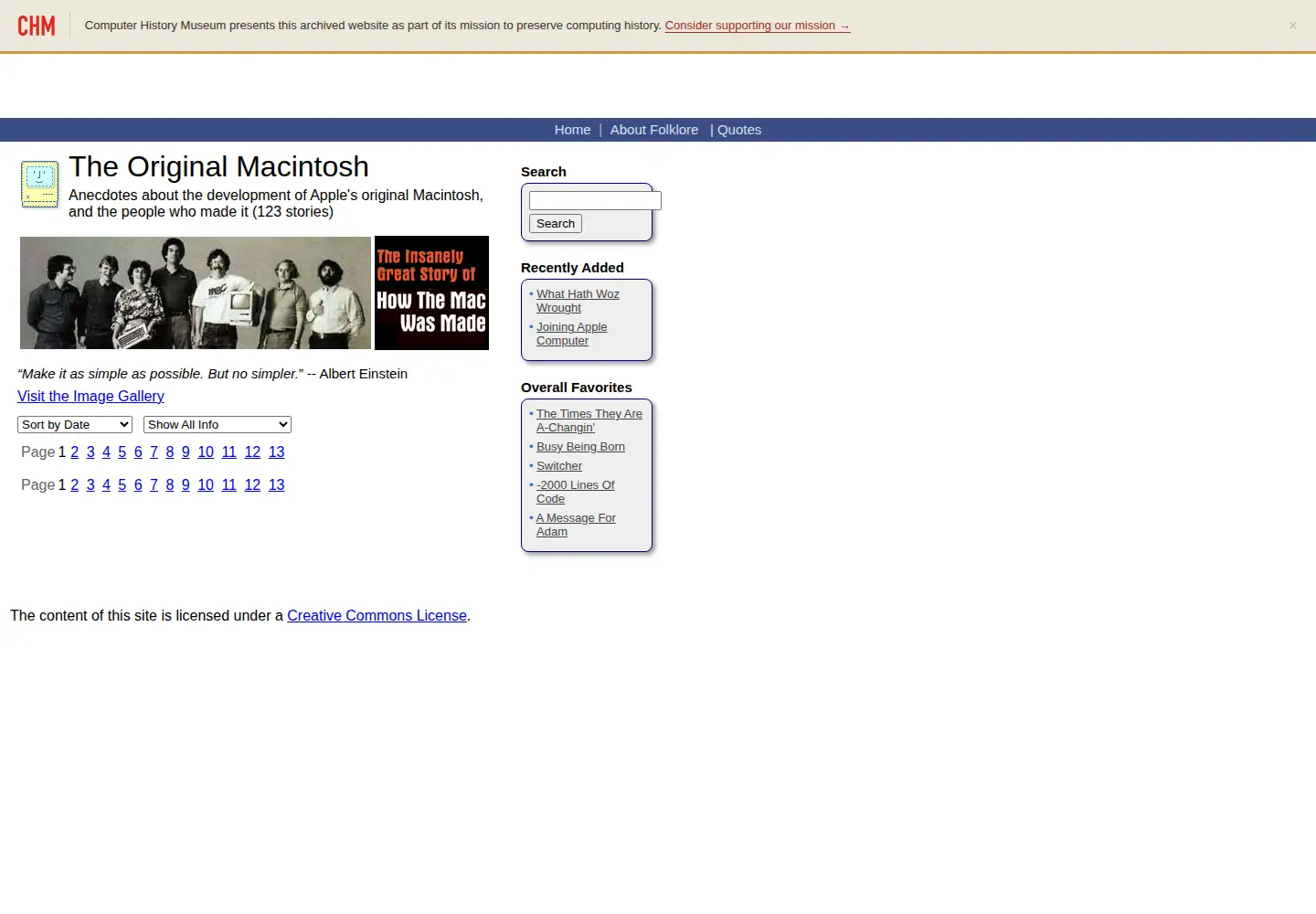 Captured homepage of folklore.org in the current scan