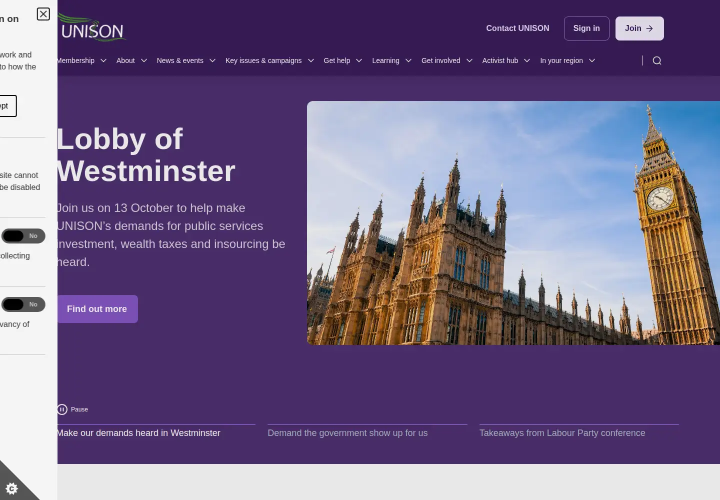 Captured homepage of unison.org.uk in the current scan