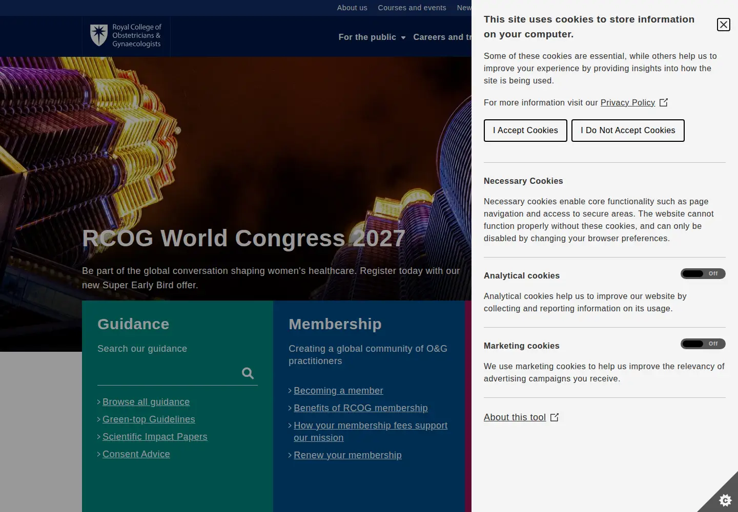 Screenshot of rcog.org.uk