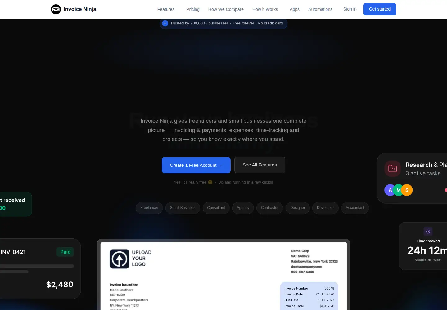 Screenshot of invoiceninja.com