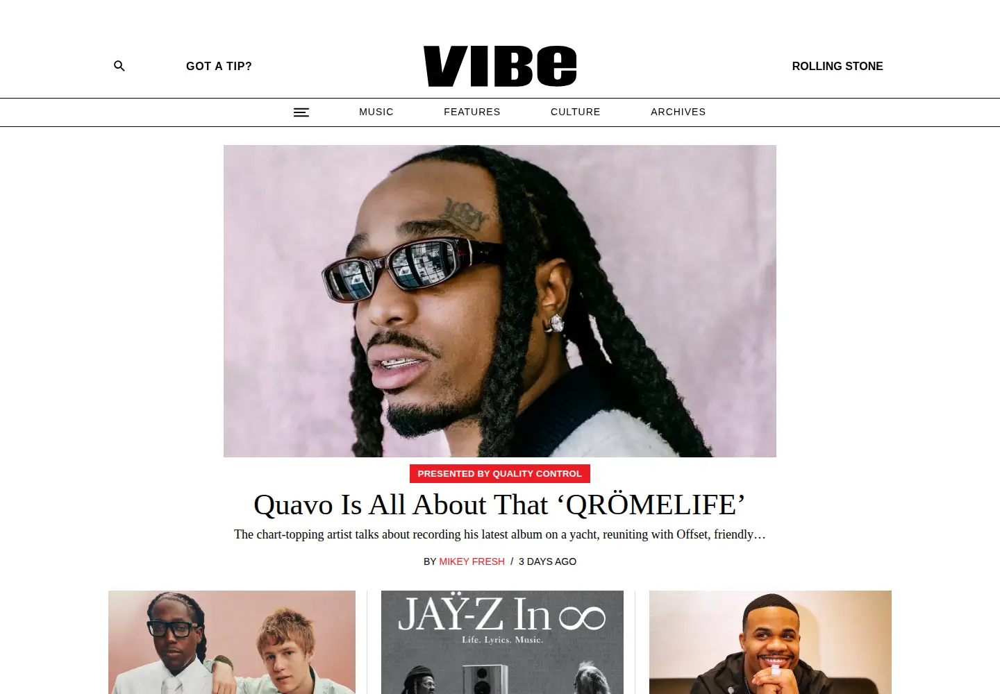 Captured homepage of vibe.com in the current scan