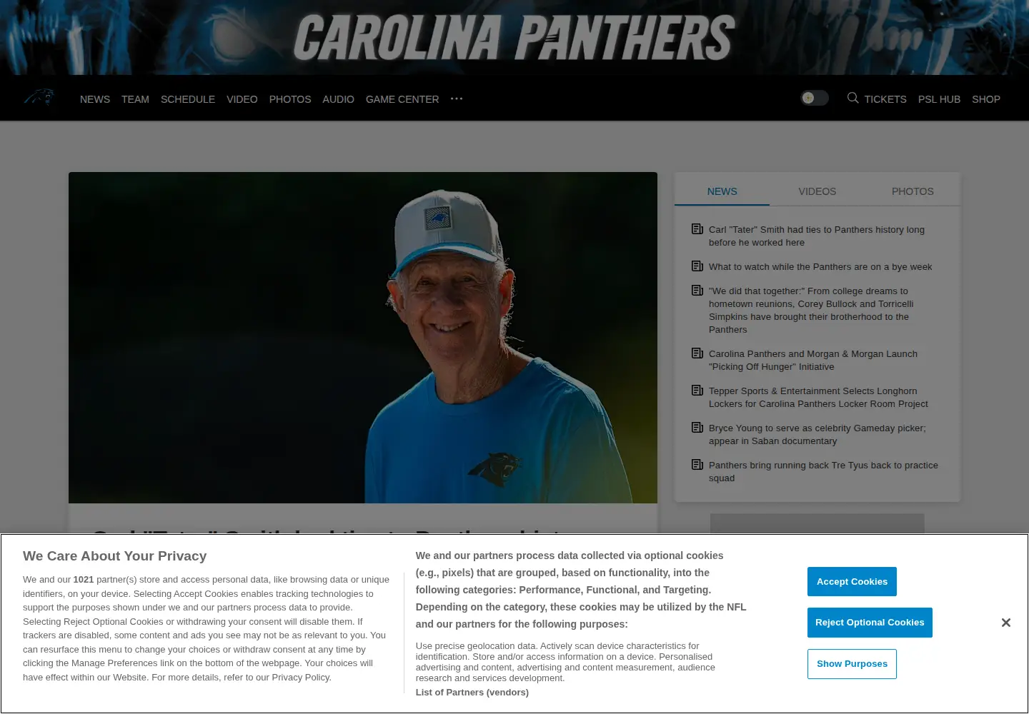 Screenshot of panthers.com