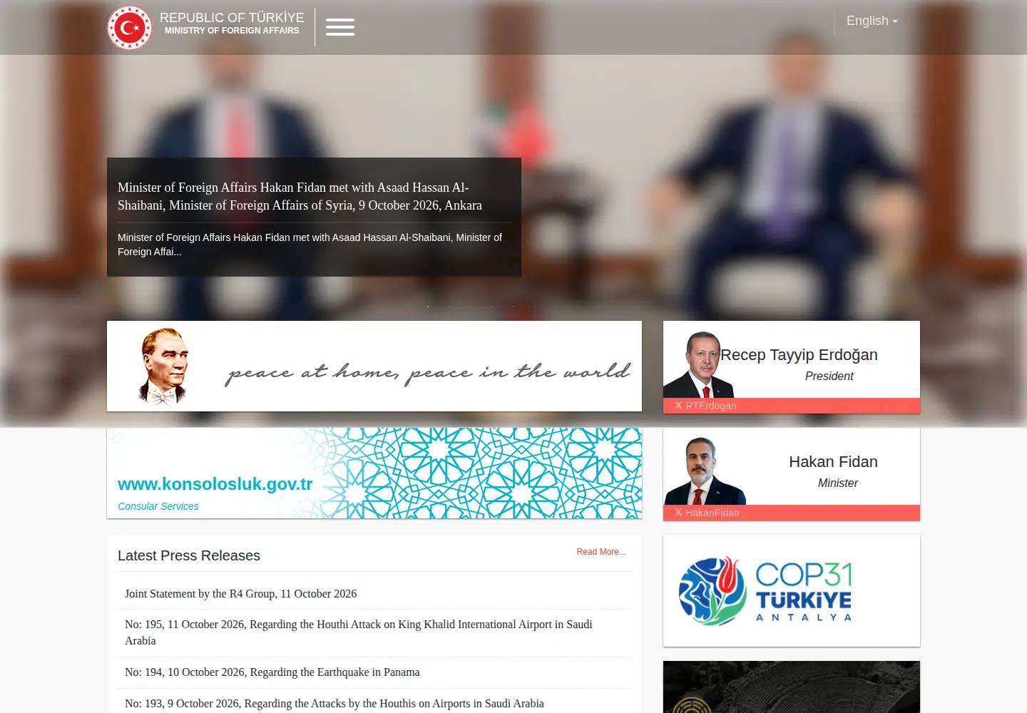 Captured homepage of mfa.gov.tr in the current scan