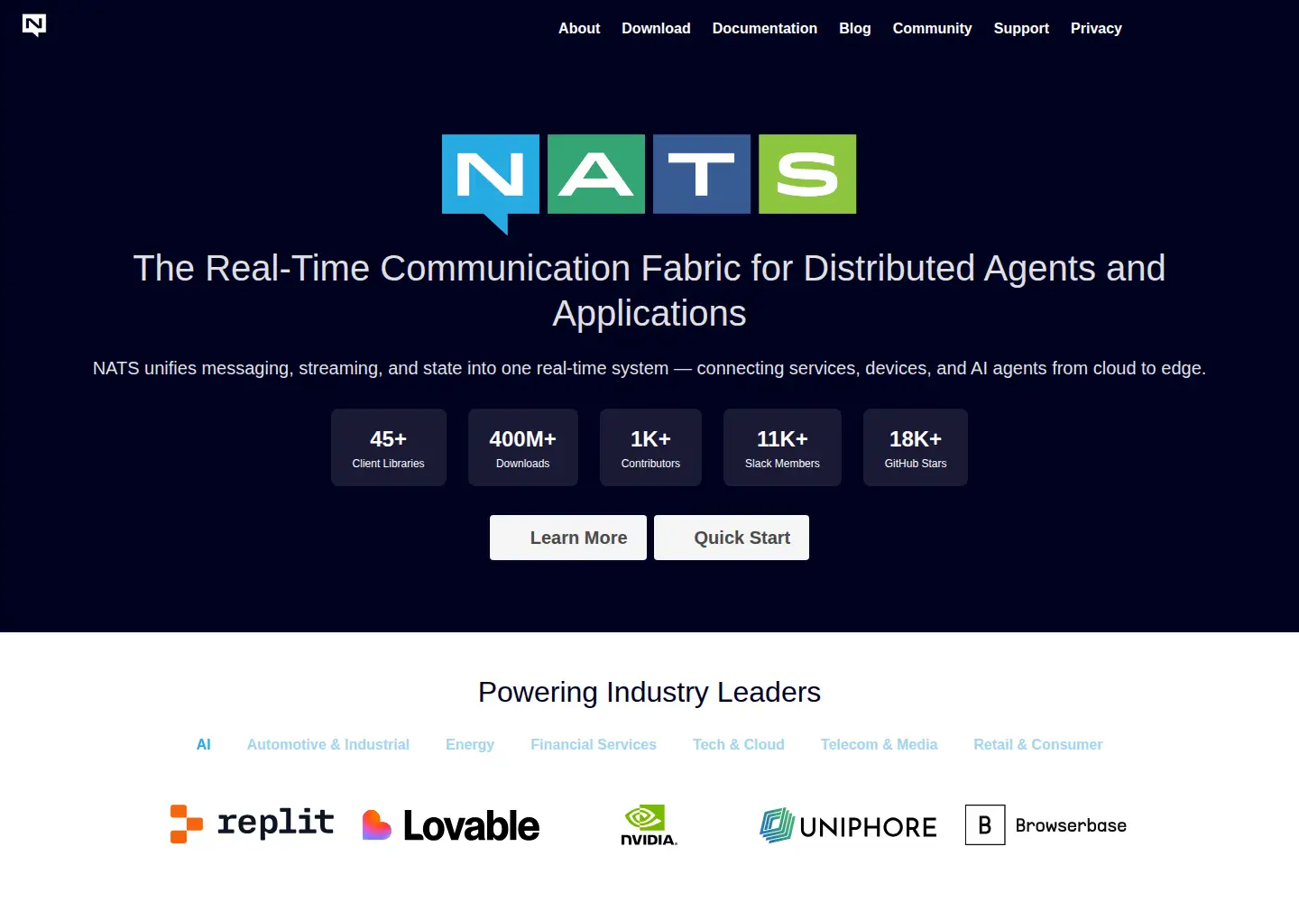 Screenshot of nats.io