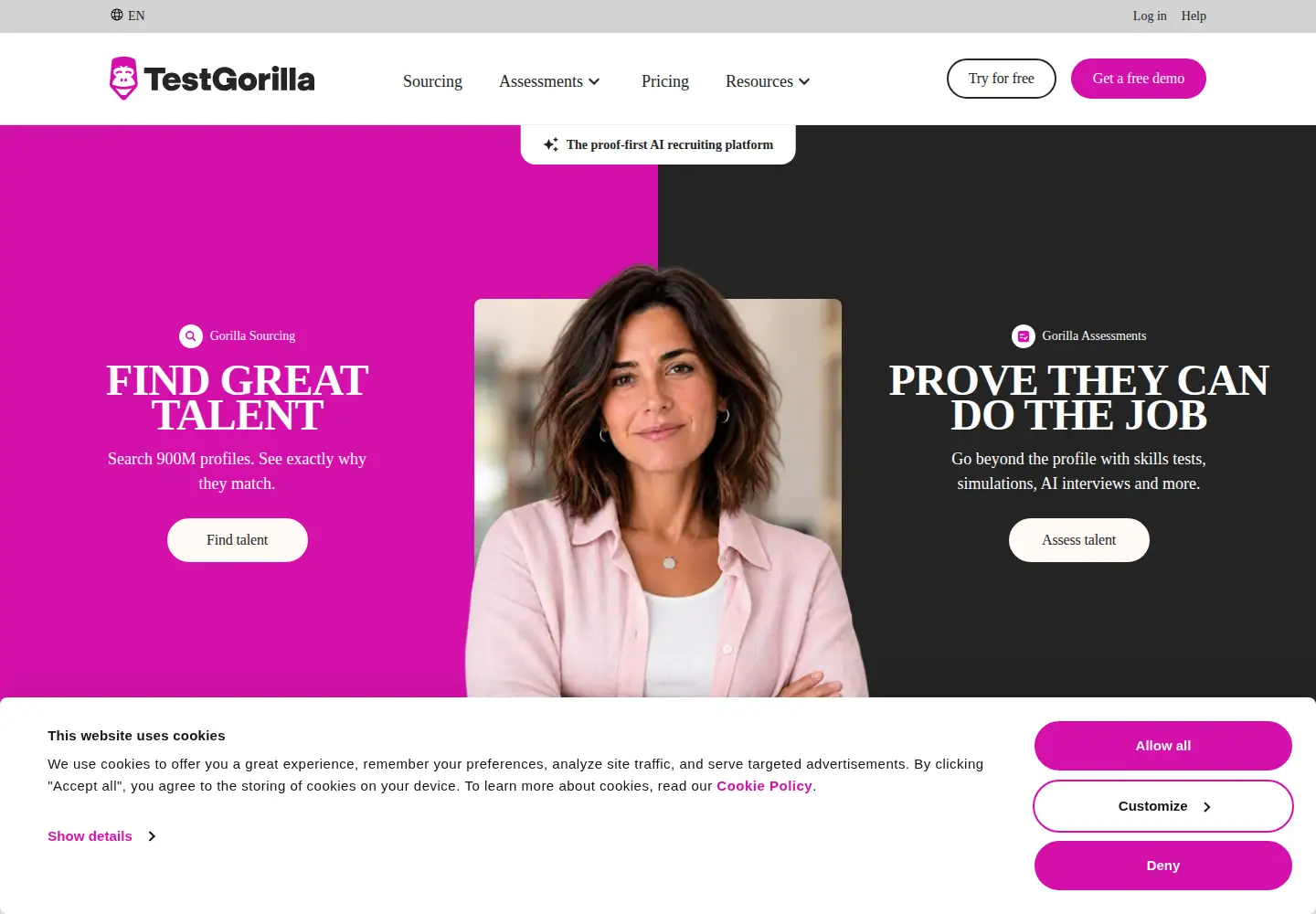 Captured homepage of testgorilla.com in the current scan