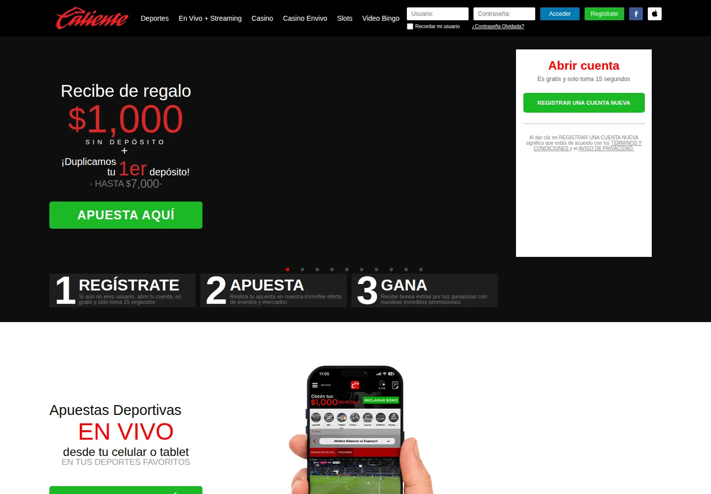 Screenshot of caliente.mx