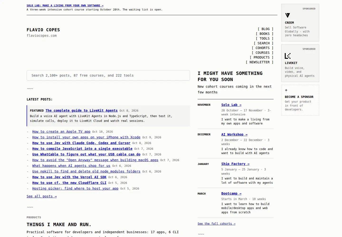 Captured homepage of flaviocopes.com in the current scan