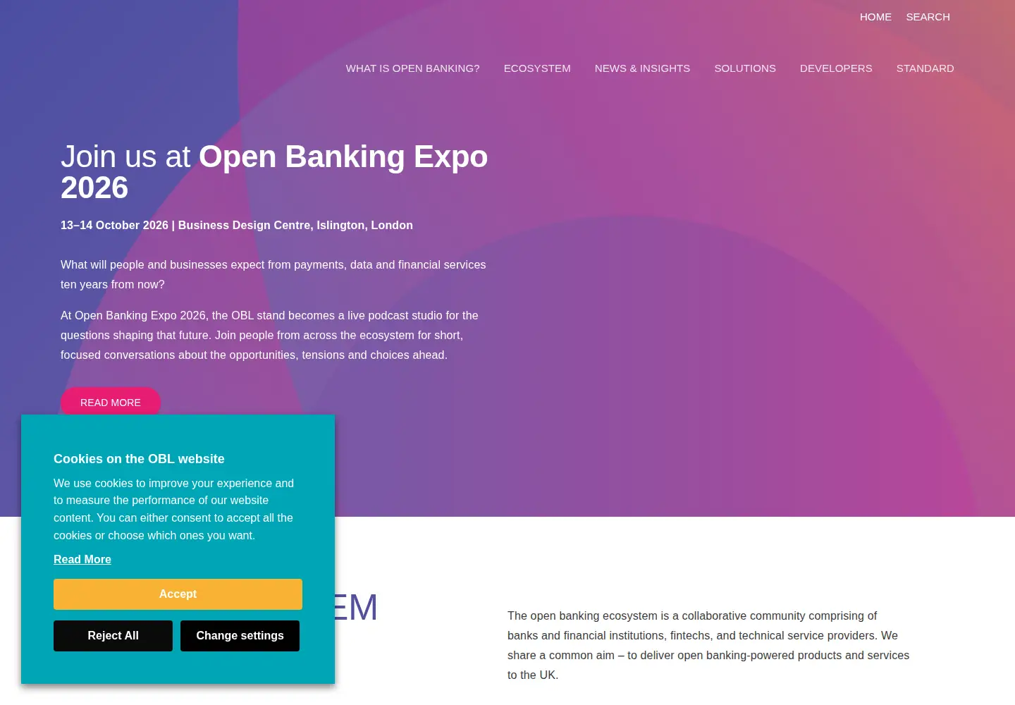 Captured homepage of openbanking.org.uk in the current scan