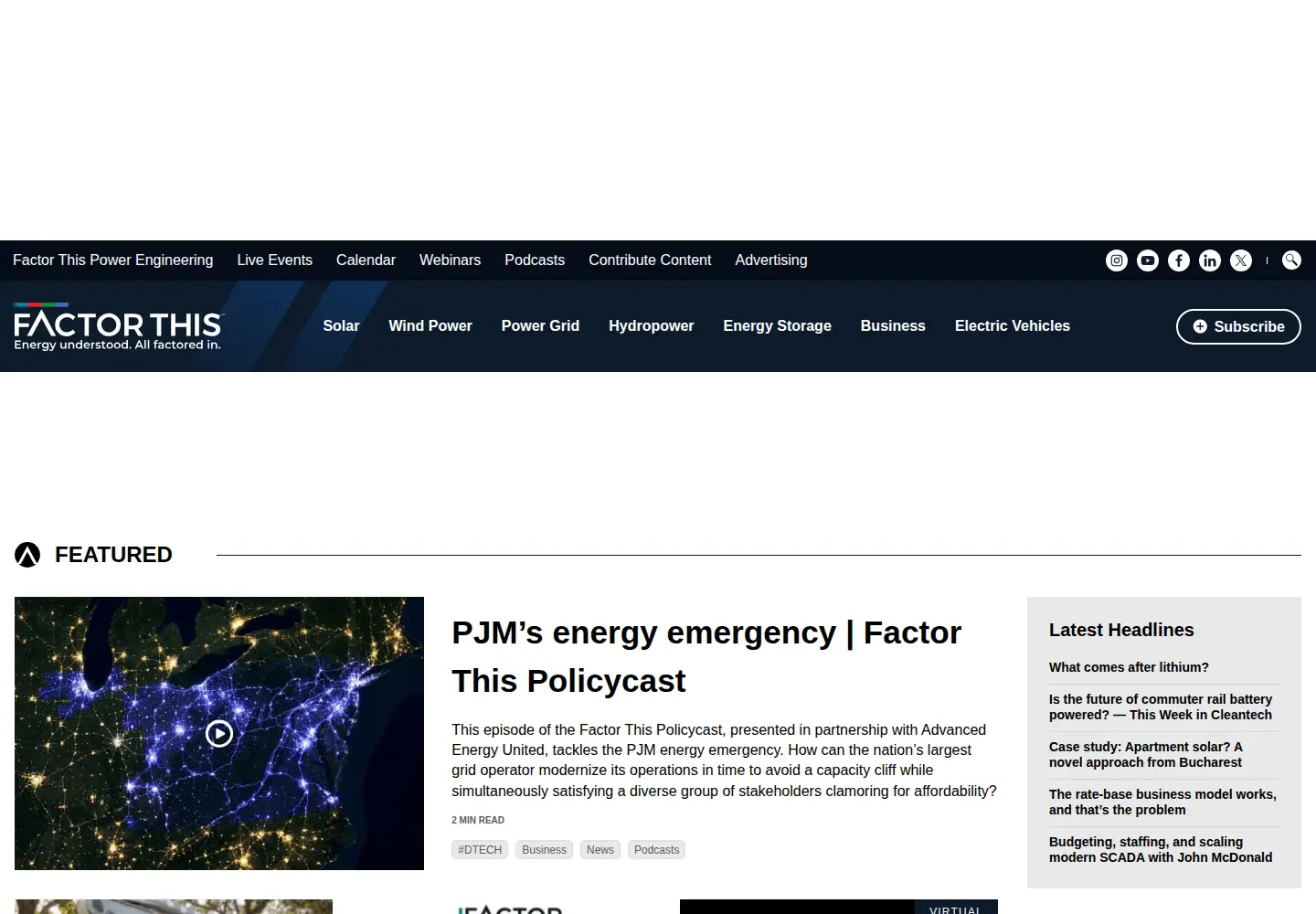 Captured homepage of renewableenergyworld.com in the current scan