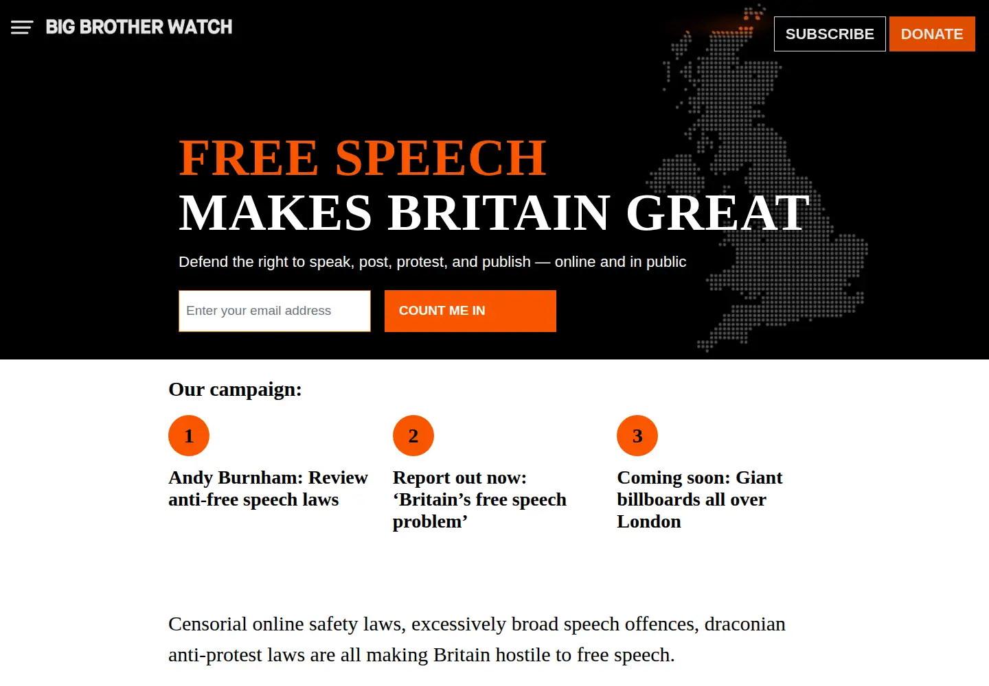 Screenshot of bigbrotherwatch.org.uk