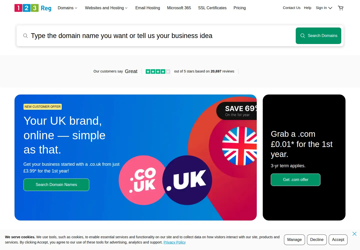 Captured homepage of 123-reg.co.uk in the current scan